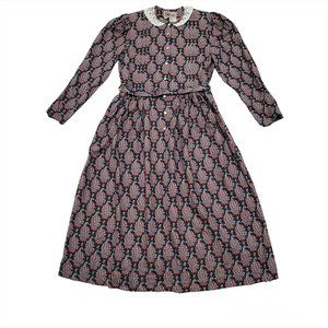 ORIGIN Vintage Maxi Dress 18 Floral Long Sleeve Lace Wool Blend Cottagec…